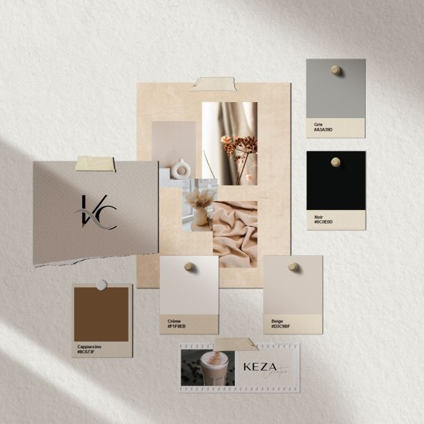 Identité visuelle, mood board d'une création de logo et ses déclinaison par l'Agence KezaCréation